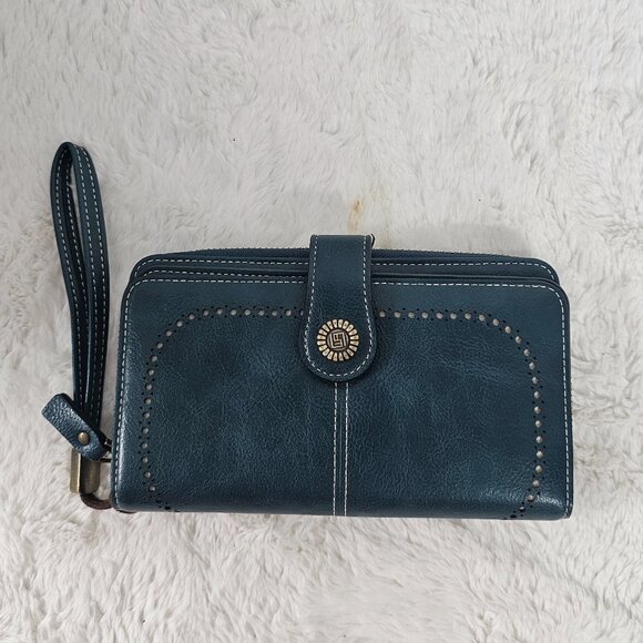 Charm Infinite Teal Wristlet Wallet Faux Leather Zip Around Western - Picture 10 of 10